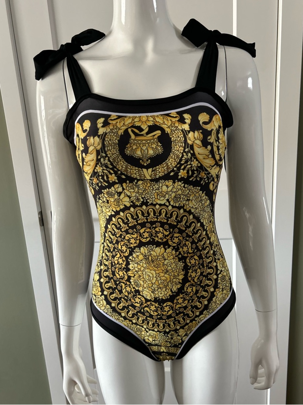Luxe Black & Gold Baroque Swim Set One Piece + Sarong NEW Resort Glam - Picture 4 of 15